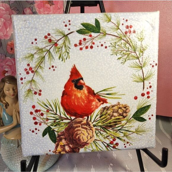 DECOUPAGE CANVAS PRINTS RED CARDINAL - Picture 1 of 1